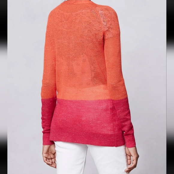 Anthropologie Moth Colorblock Pointelle Cardigan in Orange & Pink Size XS *READ* - Picture 2 of 14